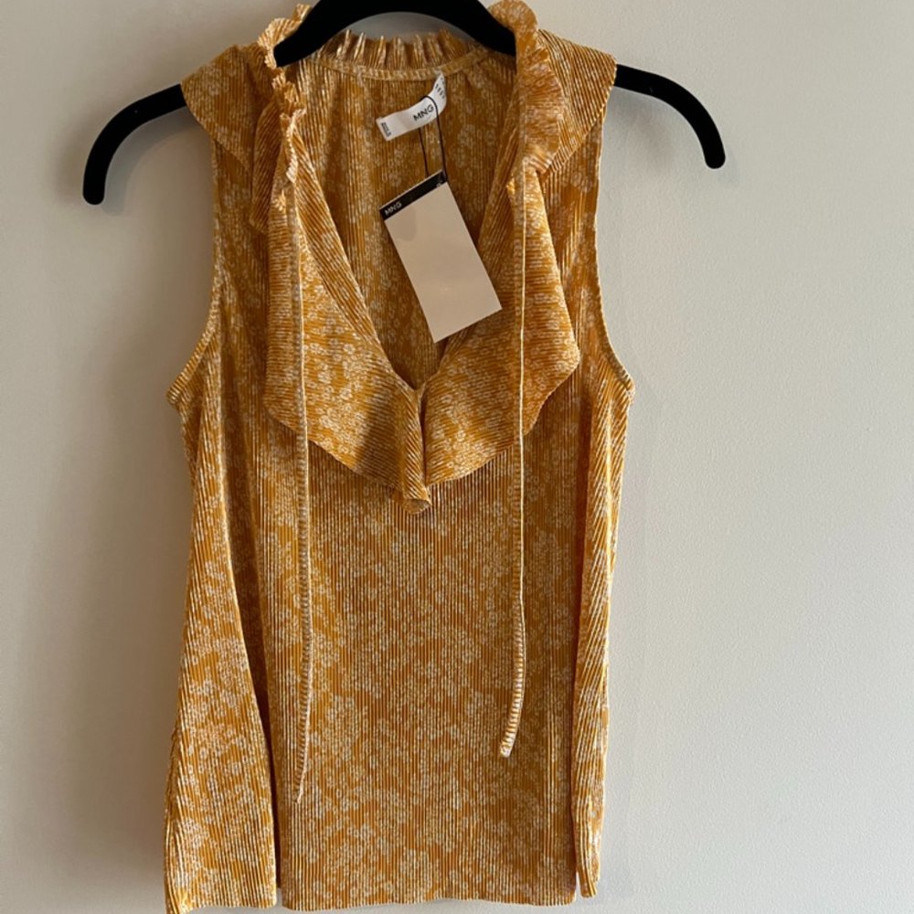 MANGO MNG Blouse Floral Yellow Tank Top Woman’s Small NWT